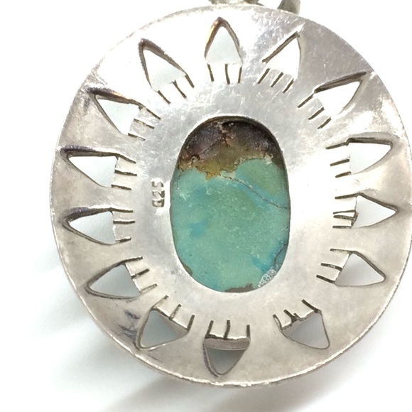 TURQUOISE STERLING SILVER PENDANT BOHO SOUTHWESTERN SUNBURST DESIGN 925 VINTAGE - Picture 13 of 14